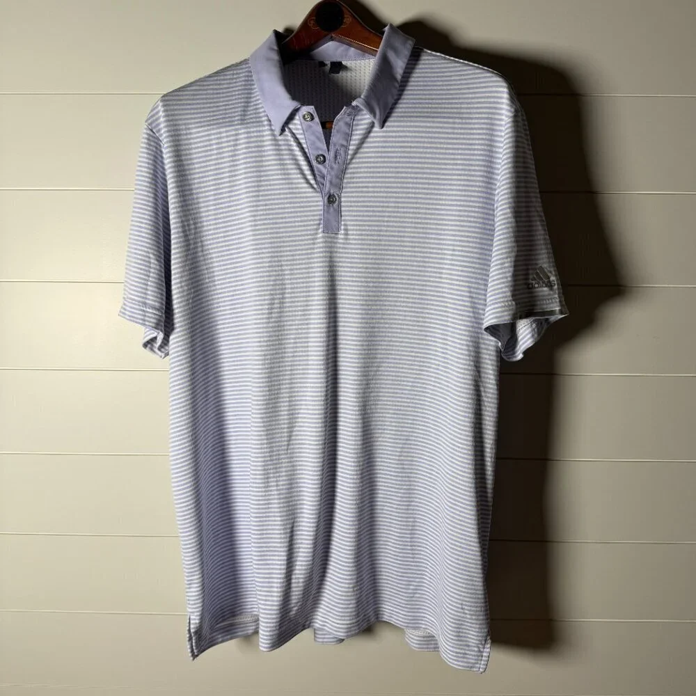 Adidas Heat.RDY Golf Polo Shirt Men’s XXL Light Purple & White Stripe